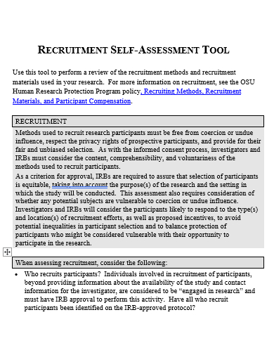 recruitment self assessment template