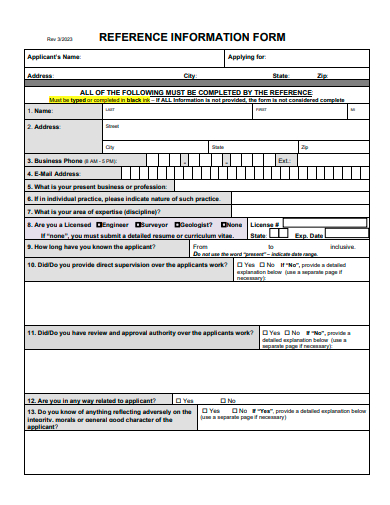 reference information form template