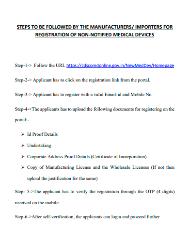 registration of non notified medical devices template