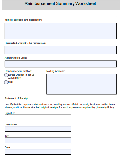 reimbursement summary worksheet template