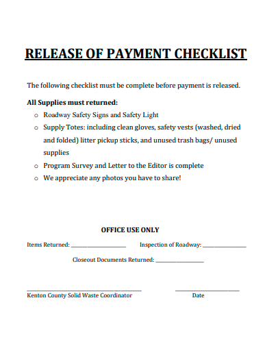 release of payment checklist template