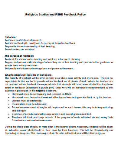 religious studies and feedback policy template