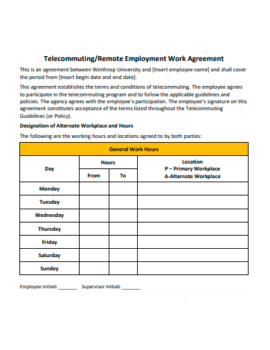 remote employment work agreement template