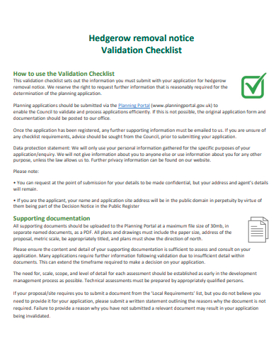 removal notice validation checklist template