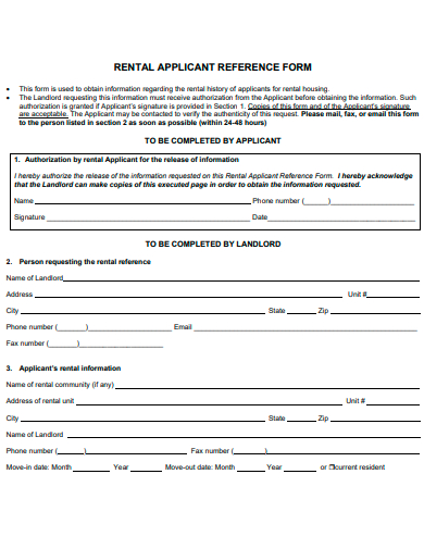 rental applicant reference form template