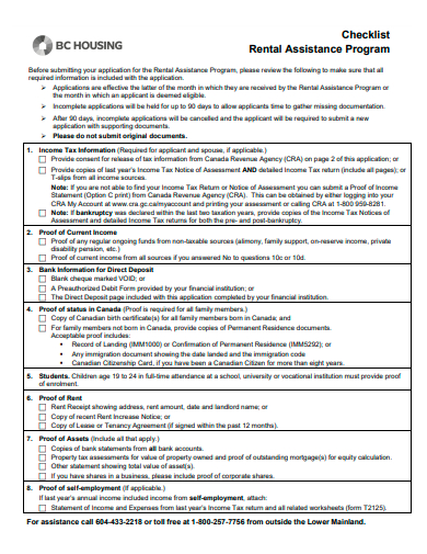 rental assistance program checklist template