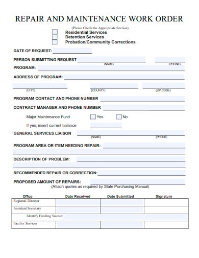 repair and maintenance work order