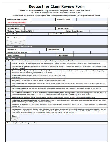 request for claim review form template
