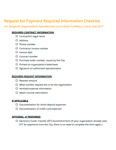 request for payment required information checklist template