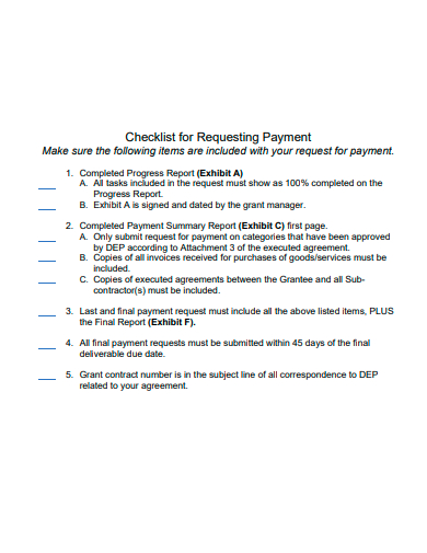 requesting payment checklist template