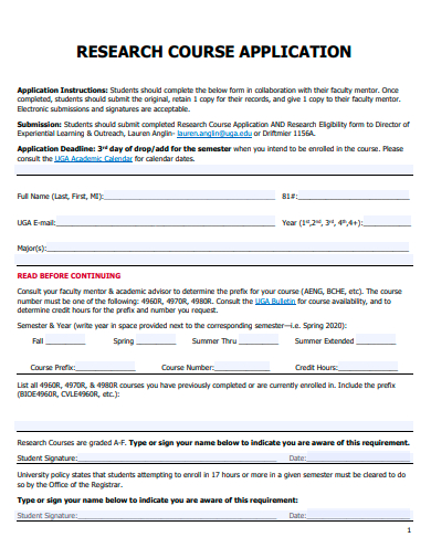 research course application template
