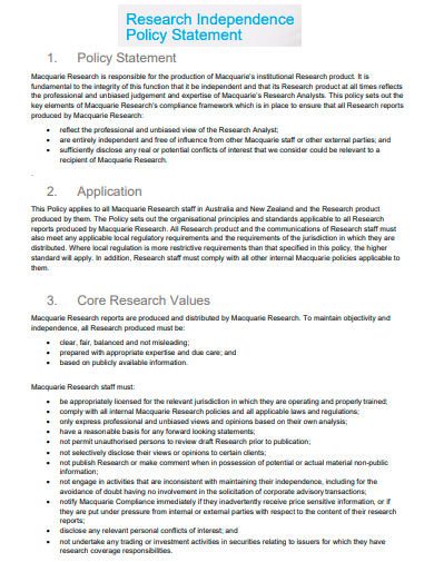 research independence policy statement template