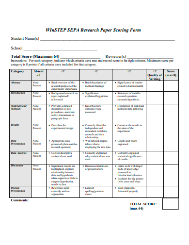 research paper scoring form template