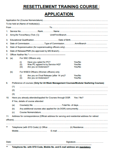 resettlement training course application template
