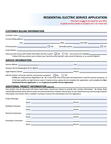 residential electric service application template