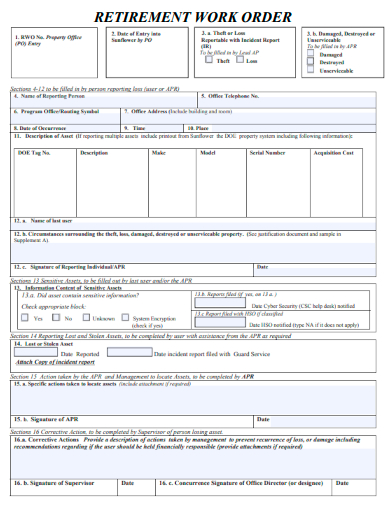 retirement work order