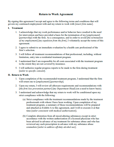 return to work agreement template