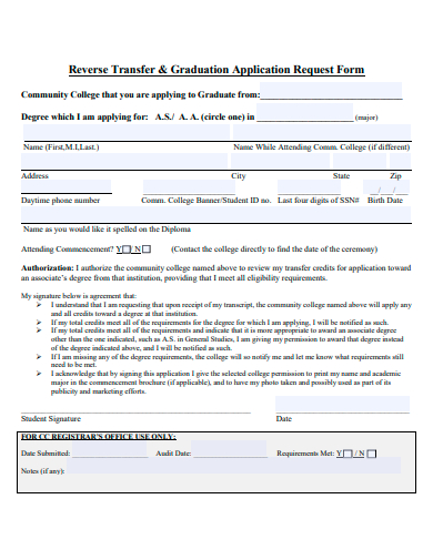 reverse transfer and graduation application request form template