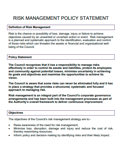 risk management policy statement template