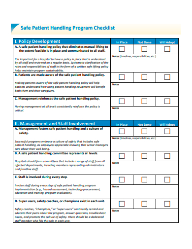 safe patient handling program checklist template