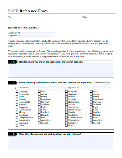 safe reference form template