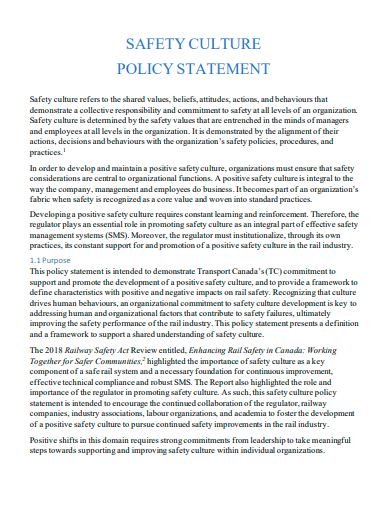 safety culture policy statement template