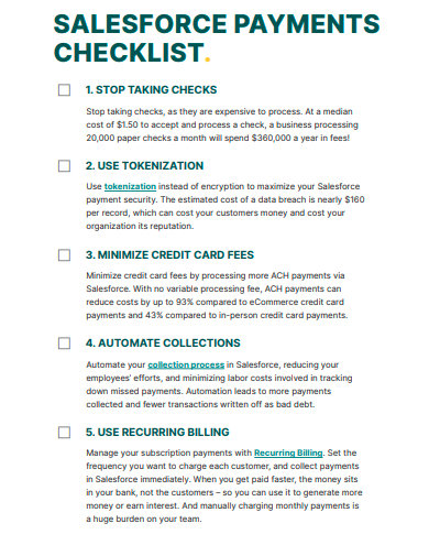 salesforce payment checklist template