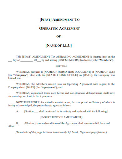 sample amendment to operating agreement