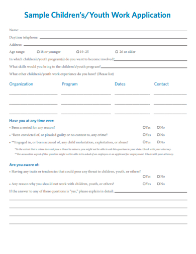 sample childrens youth work application