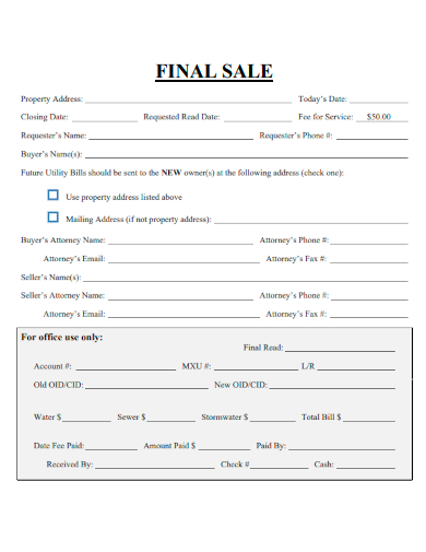 sample final sale form template