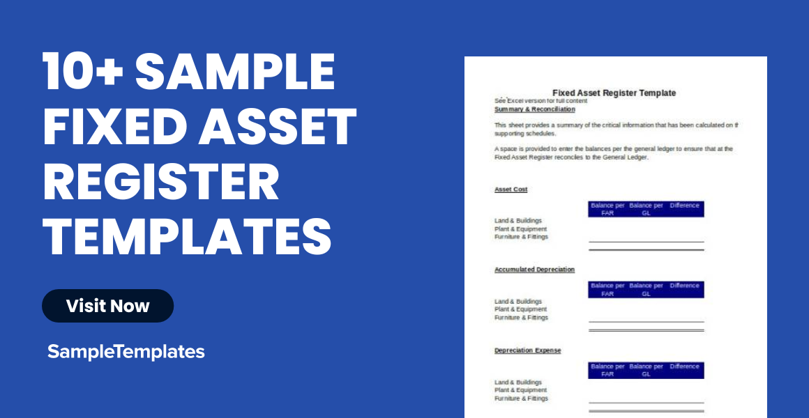 Sample Fixed Asset Register Templates