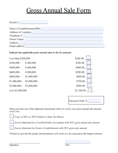 sample gross annual sale form template
