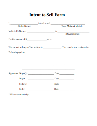 sample intent to sell form template