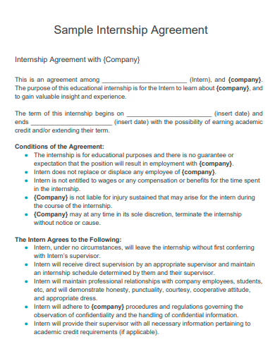 sample internship agreement template