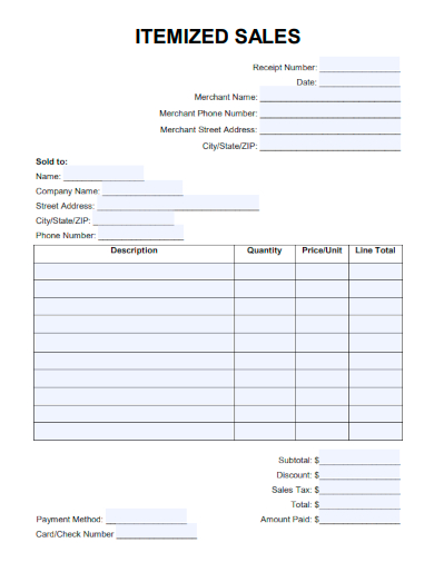 sample itemized sales form template