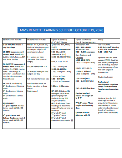 sample remote learning schedule template