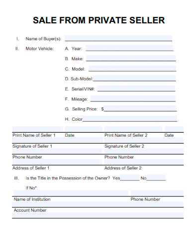 sample sale form private seller form template