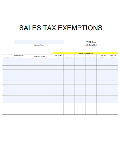 sample sale tax exemptions form template