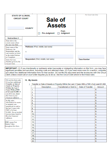 sample sale of assets form template