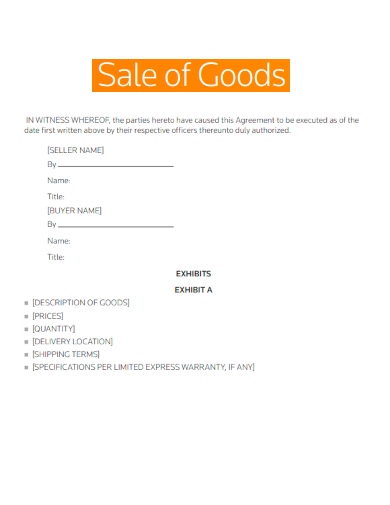 sample sale of goods form template