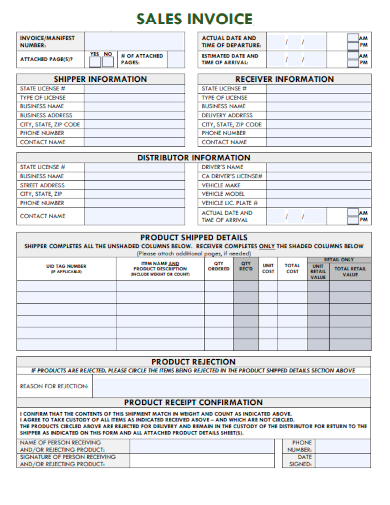sample sales invoice form template