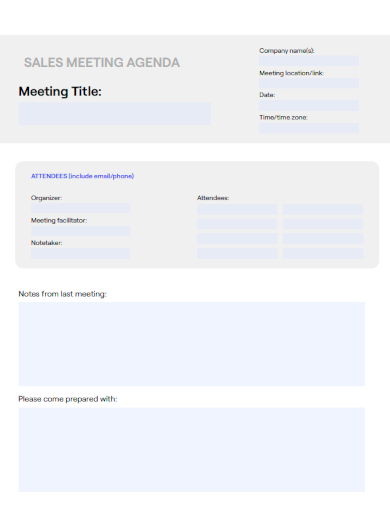 sample sales meeting agenda form template