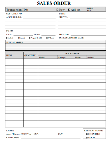 sample sales order form template
