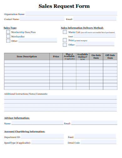 sample sales request form template