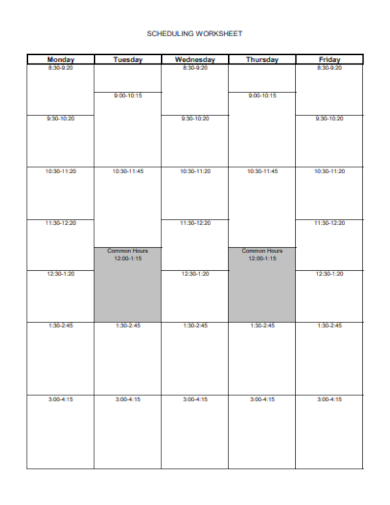 scheduling worksheet