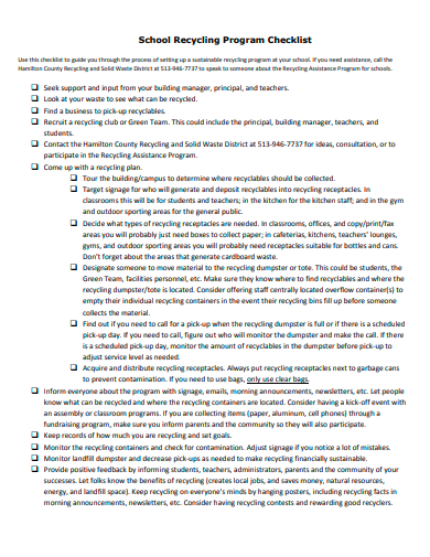 school recycling program checklist template