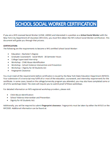 school social worker certification