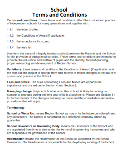 school terms and conditions