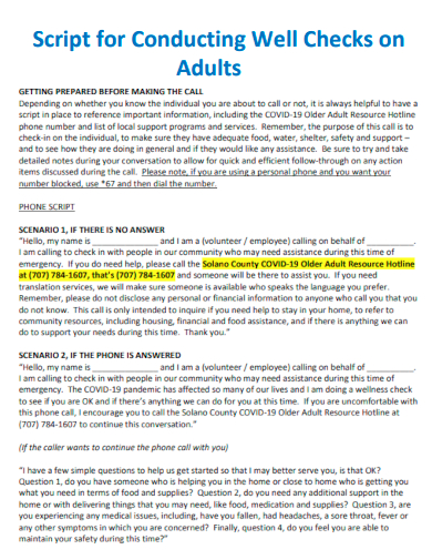 script for conducting well checks on adults