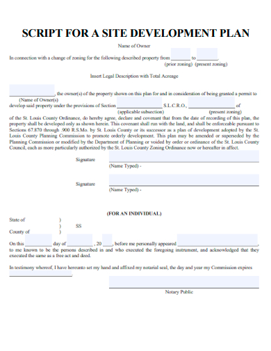 script for site development plan